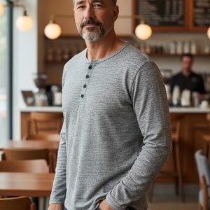 John Varvatos Men's Classic Gray Long Sleeve Henley